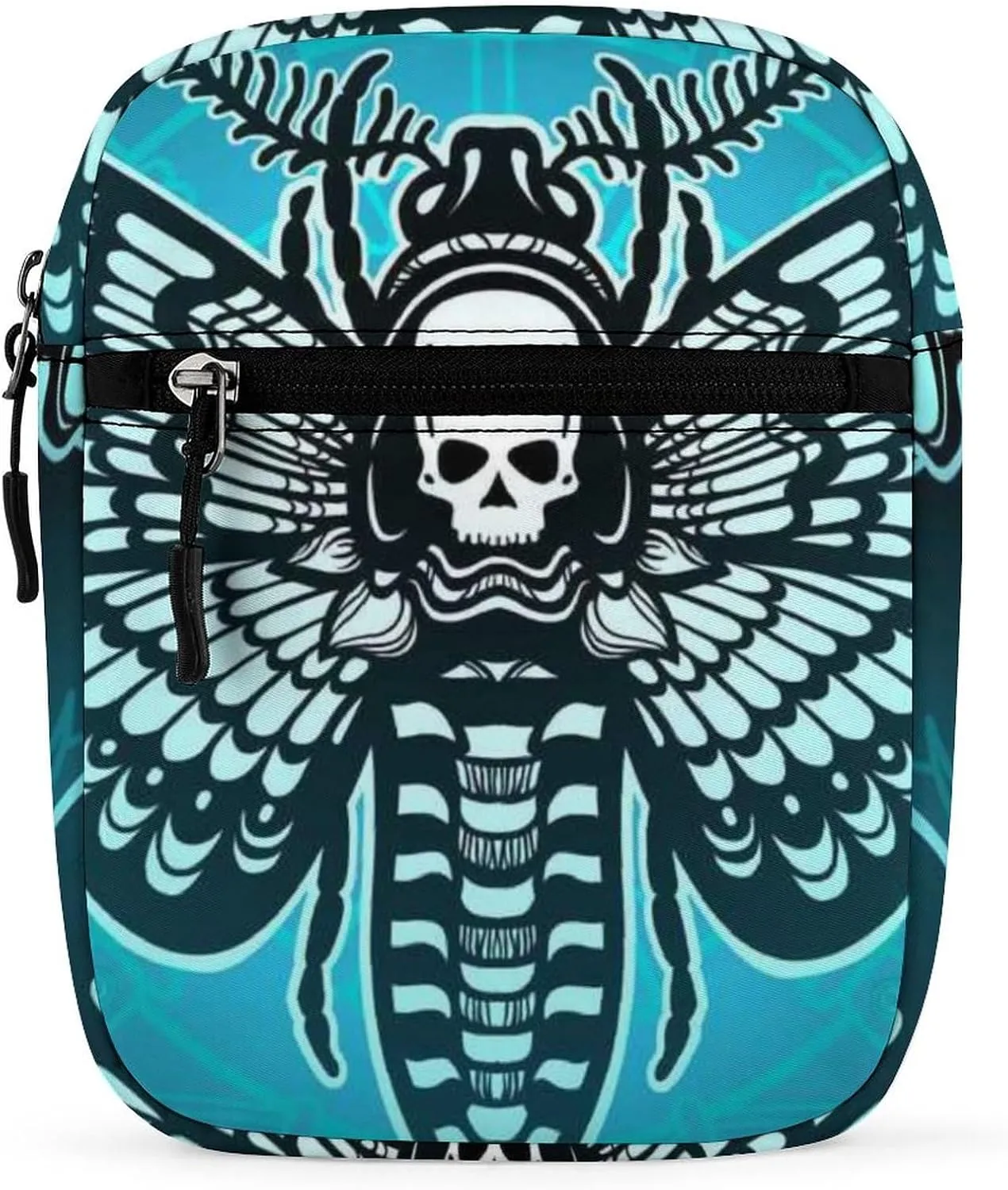 Blue Moth Dead Head, Mystical Circle, Skull, Moon, Stars Occultism Adjustable Fanny Waist Pack Pouch, Waterproof Crossbody Runners Bag Wallet for Gym Hiking Fitness Women Men 6.1 x 2.2 x 7.9 inch
