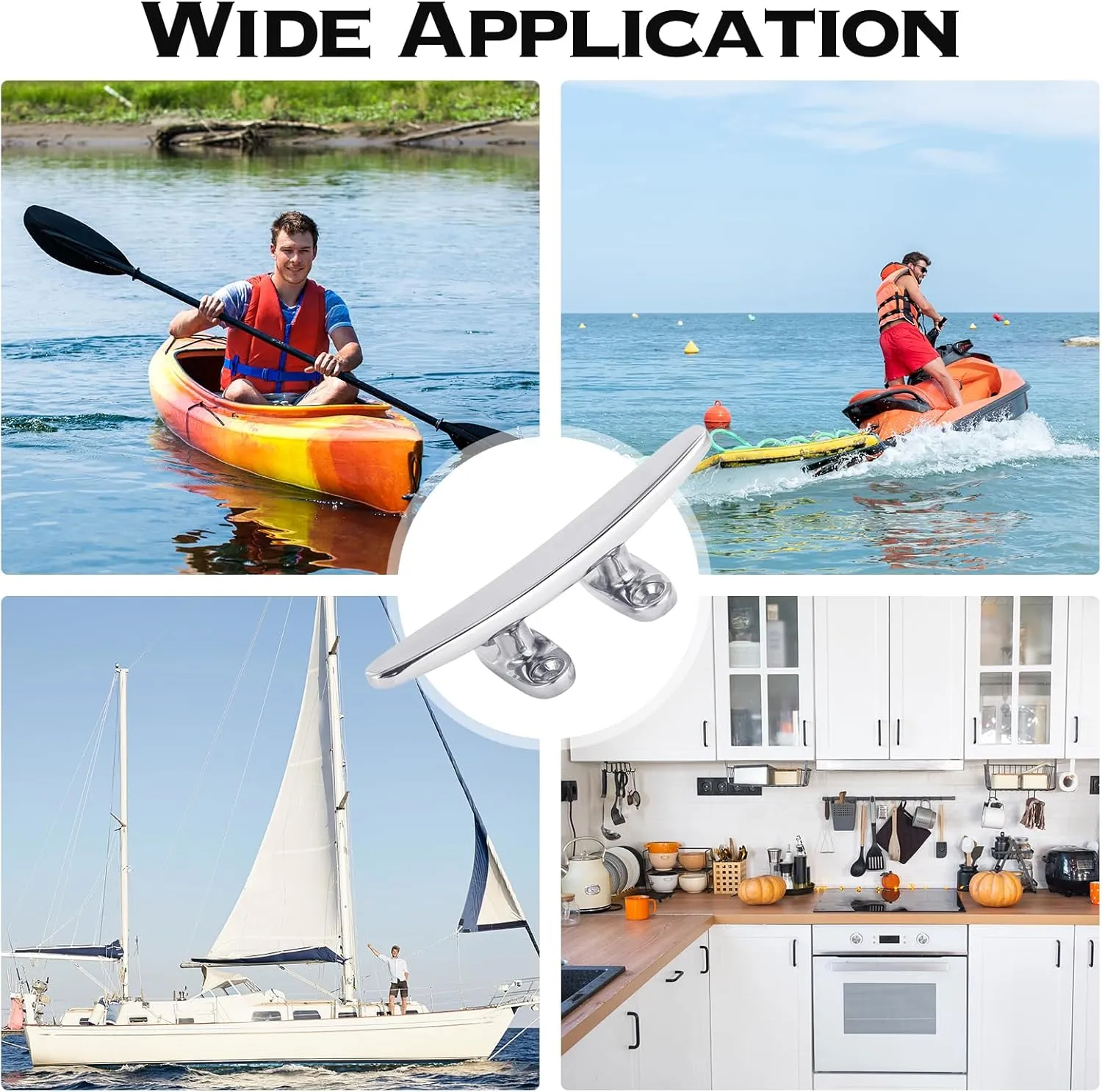 Boat Cleat 316 Stainless Steel Boat Dock Cleat Open Base Flat Top Boat Mooring Accessories, Include Installation Accessories