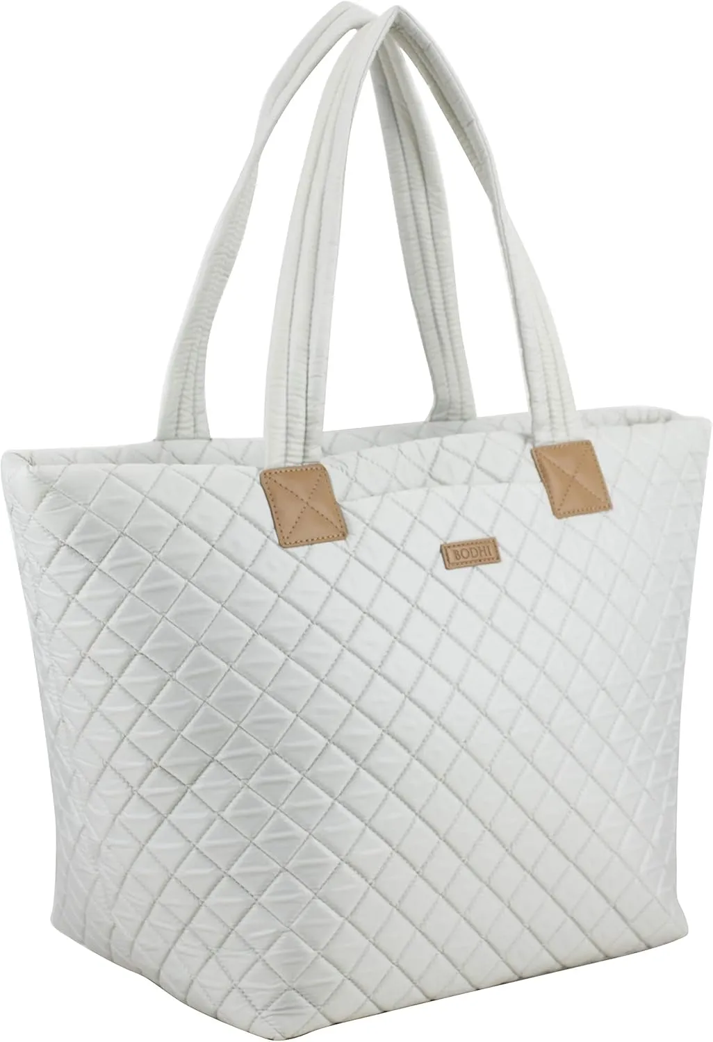 BODHI Quilted Soft Luxe Large Tote Bag For Women, Travel Shoulder Bag Top Handle Handbag for Gym, Work, Fog Gray