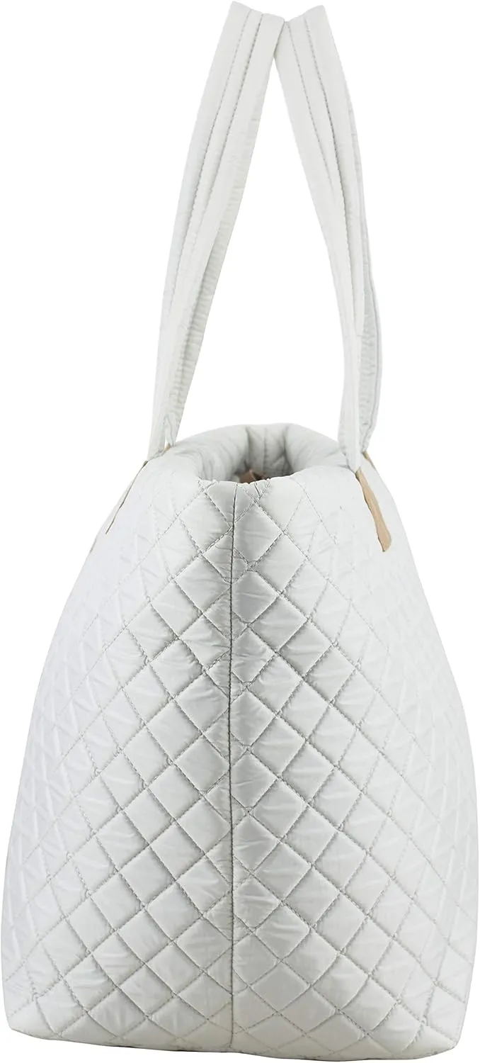 BODHI Quilted Soft Luxe Large Tote Bag For Women, Travel Shoulder Bag Top Handle Handbag for Gym, Work, Fog Gray