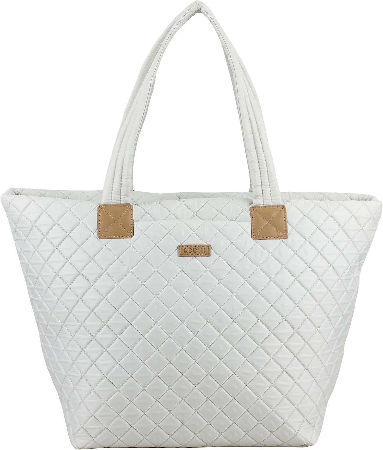 BODHI Quilted Soft Luxe Large Tote Bag For Women, Travel Shoulder Bag Top Handle Handbag for Gym, Work, Fog Gray