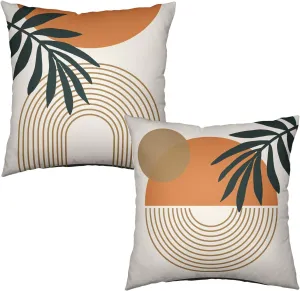 Boho Abstract Pillow Covers 18x18 Set of 2, Modern Geometric Leaf Decorative Throw Pillow Covers Tropical Bohemian Outdoor Decorations Farmhouse Linen Cushion Cases for Home Couch Sofa
