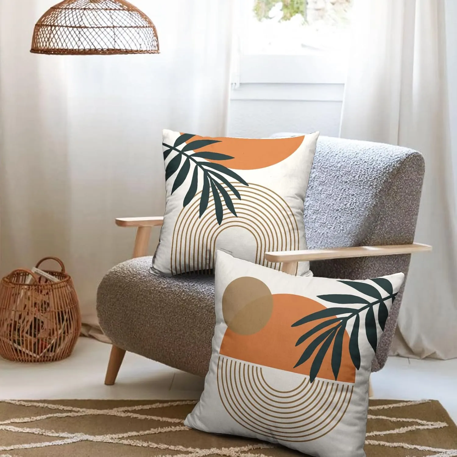 Boho Abstract Pillow Covers 18x18 Set of 2, Modern Geometric Leaf Decorative Throw Pillow Covers Tropical Bohemian Outdoor Decorations Farmhouse Linen Cushion Cases for Home Couch Sofa
