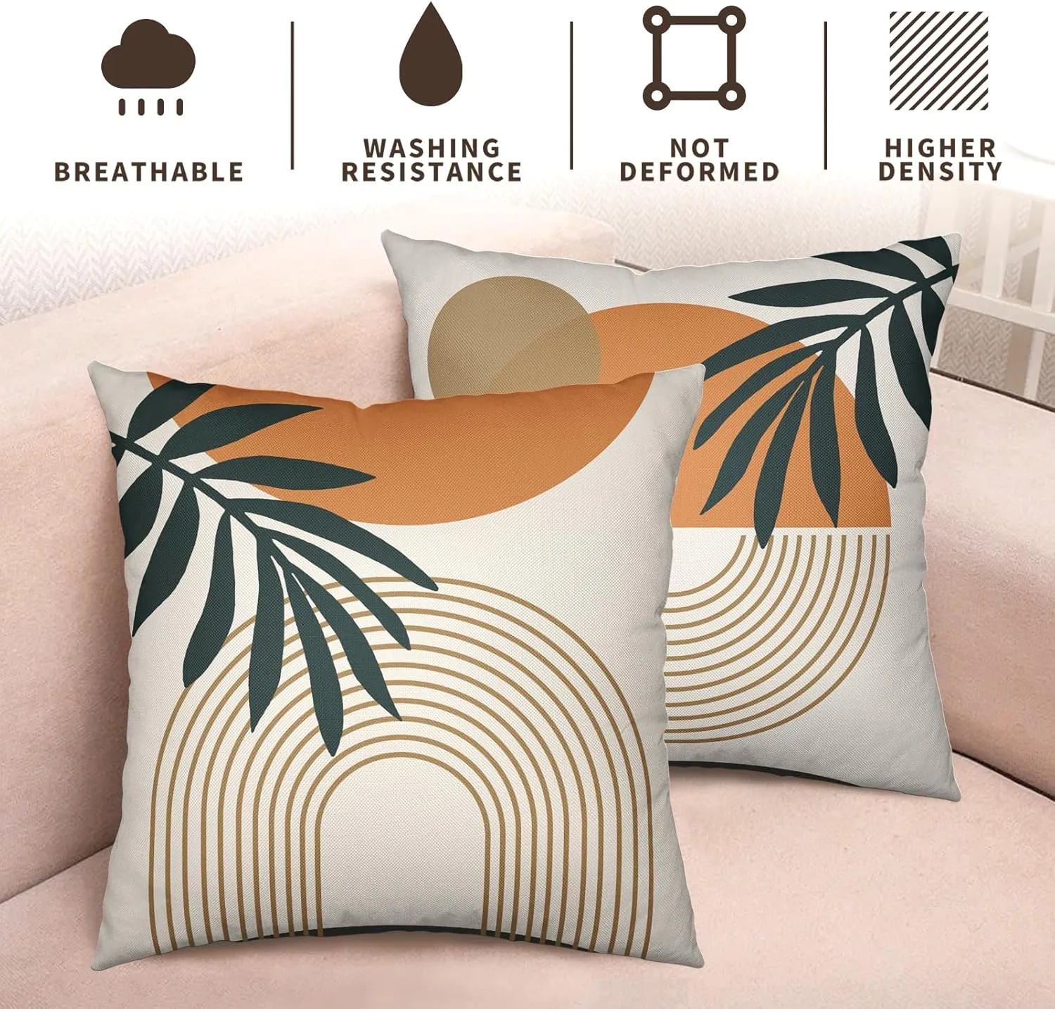 Boho Abstract Pillow Covers 18x18 Set of 2, Modern Geometric Leaf Decorative Throw Pillow Covers Tropical Bohemian Outdoor Decorations Farmhouse Linen Cushion Cases for Home Couch Sofa