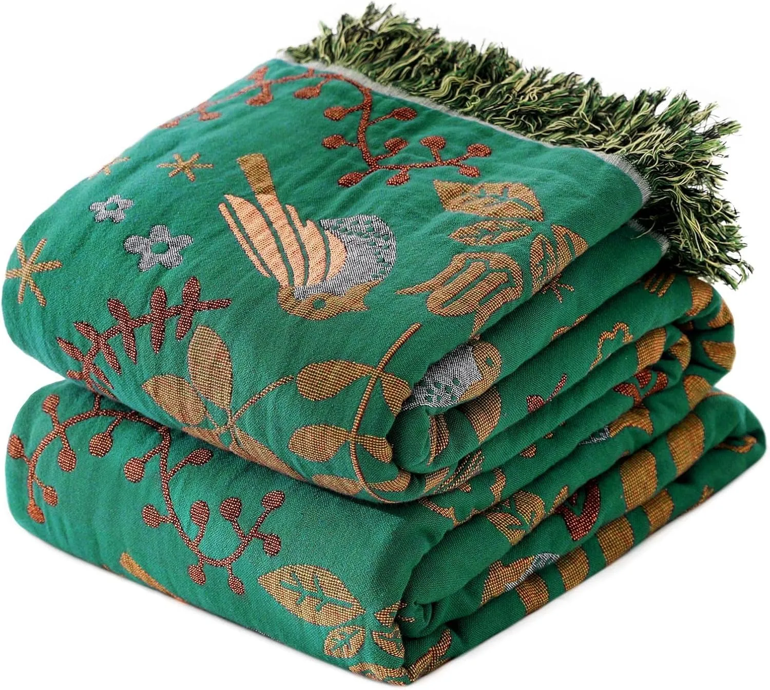 Boho Throw Blanket for Bed - 100% Cotton Ultra Soft Rustic Quilt Spring Blanket - Bird Floral Printed Farmhouse Decor Bed Blankets,60"×80" All Season Rustic Throw for Sofa Couch Chair