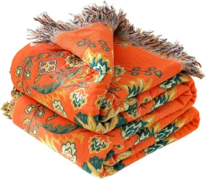 Boho Throw Blanket for Bed 100% Cotton Ultra Soft Rustic Quilt Summer Blanket Floral Farmhouse Decor Bed Blankets,All Season Rustic Throw for Sofa Chair 90"×98"