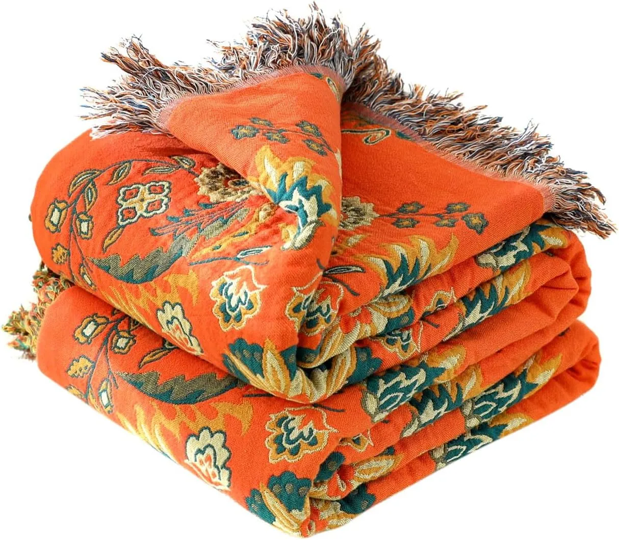 Boho Throw Blanket for Bed 100% Cotton Ultra Soft Rustic Quilt Summer Blanket Floral Farmhouse Decor Bed Blankets,All Season Rustic Throw for Sofa Chair 90"×98"
