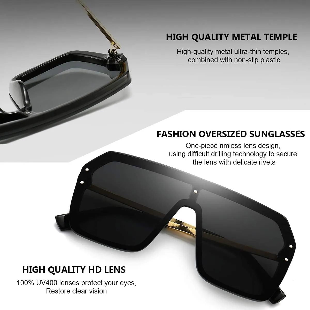 BOJOD Oversized Sunglasses for Women Trendy One Piece Flat Top Rimless Sunglasses Siamese Big Large Shades