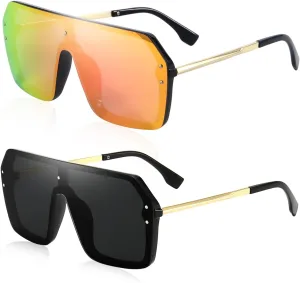 BOJOD Oversized Sunglasses for Women Trendy One Piece Flat Top Rimless Sunglasses Siamese Big Large Shades