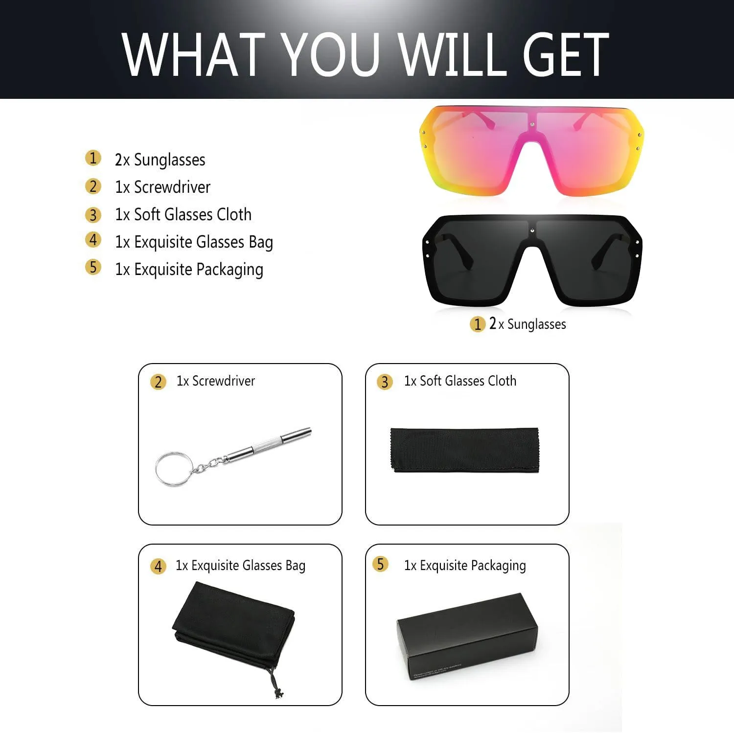 BOJOD Oversized Sunglasses for Women Trendy One Piece Flat Top Rimless Sunglasses Siamese Big Large Shades