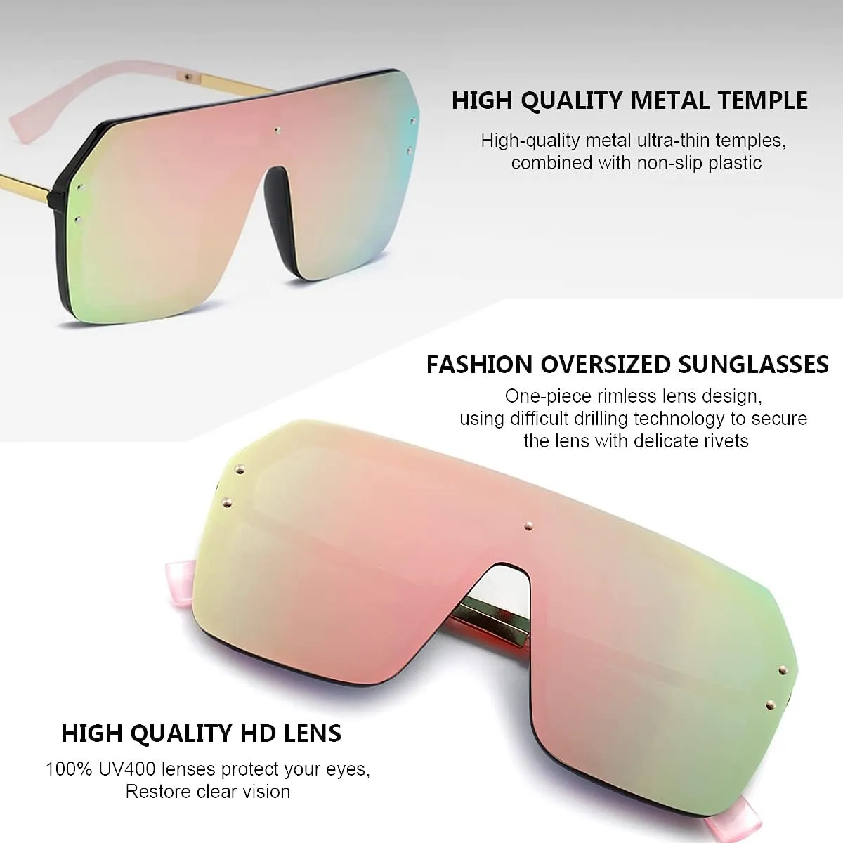 BOJOD Oversized Sunglasses for Women Trendy One Piece Flat Top Rimless Sunglasses Siamese Big Large Shades