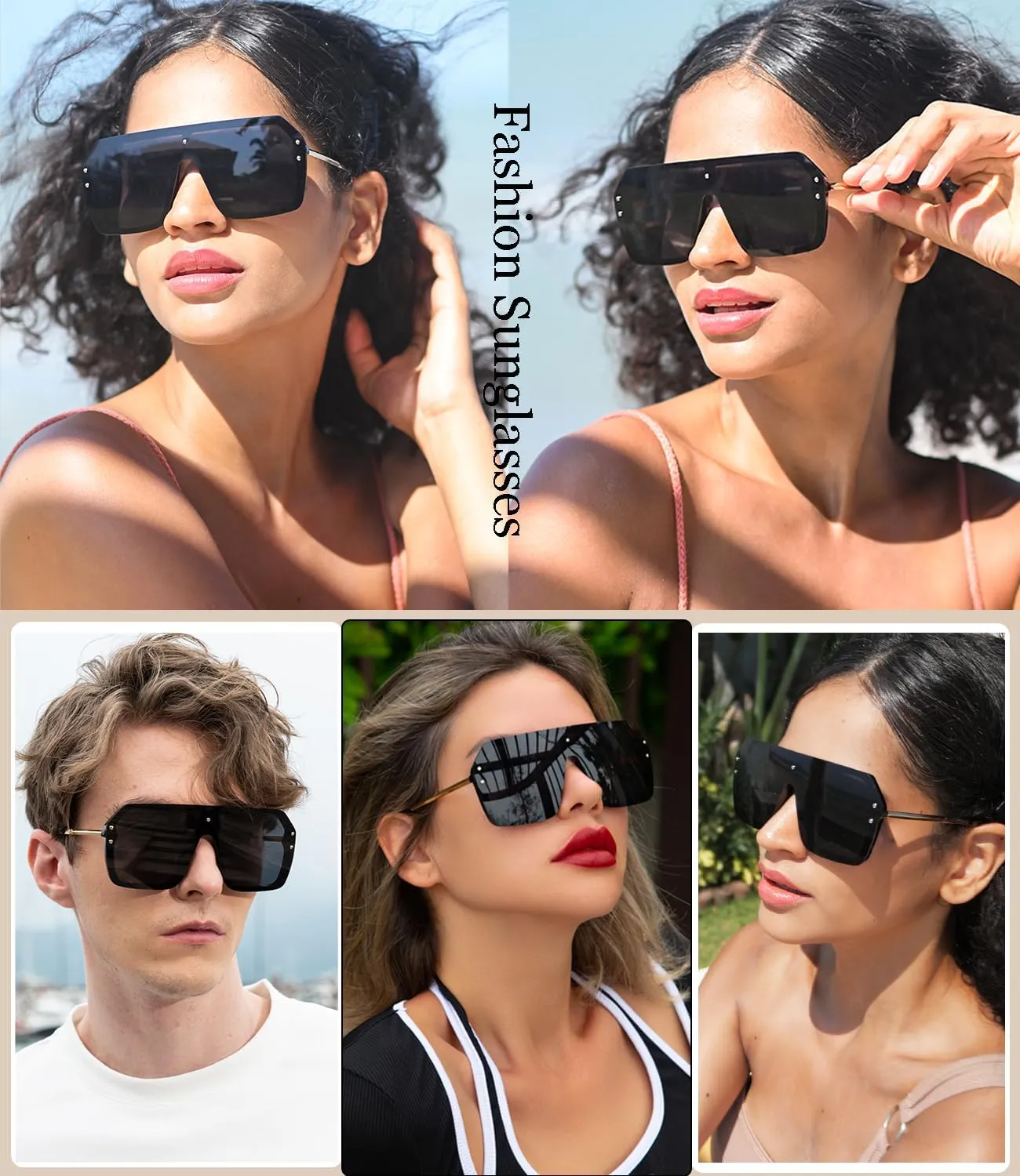 BOJOD Oversized Sunglasses for Women Trendy One Piece Flat Top Rimless Sunglasses Siamese Big Large Shades
