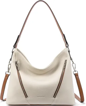 BOSTANTEN Women Purse and Handbag Vegan Leather Shoulder Hobo Bags with Multi Pockets and Removable Strap, Beige with Brown