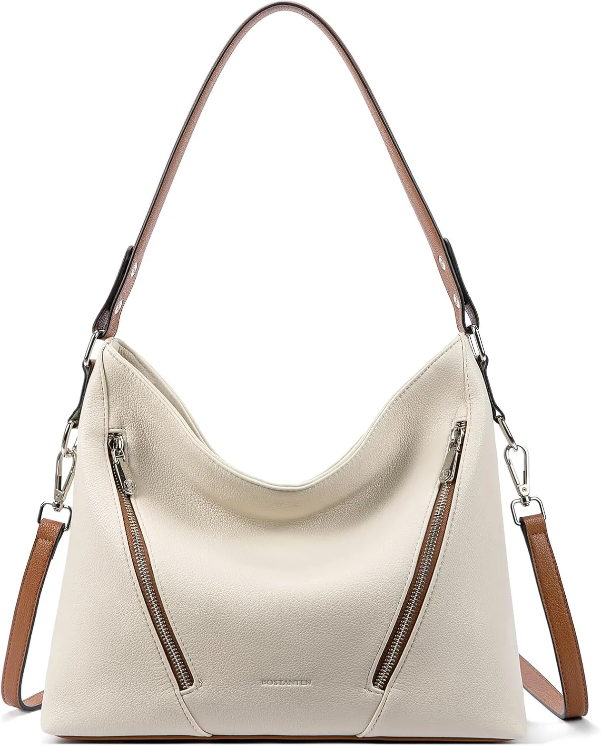 BOSTANTEN Women Purse and Handbag Vegan Leather Shoulder Hobo Bags with Multi Pockets and Removable Strap, Beige with Brown