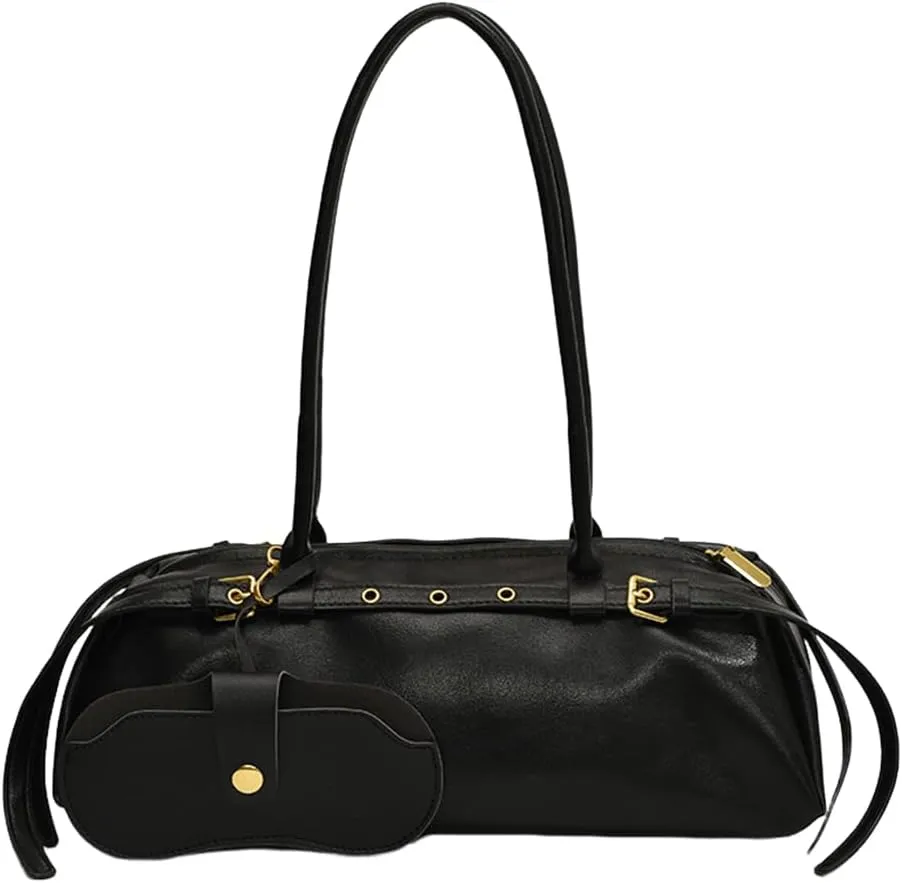 Boston Shoulder Bags for Women PU Leather Tote Bag Casual Bowling Bag Purse Retro Underarm Bag