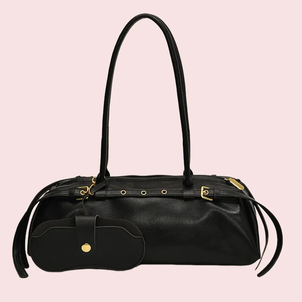 Boston Shoulder Bags for Women PU Leather Tote Bag Casual Bowling Bag Purse Retro Underarm Bag