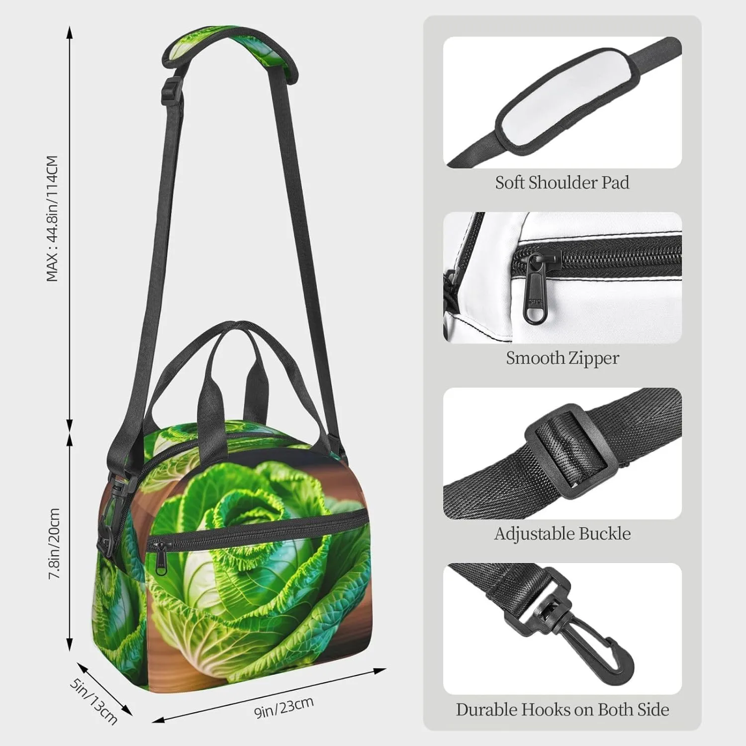 Bright Cabbage Lunch Bag Lunch Box Reusable Insulated For Adults For Work Travel Women Men