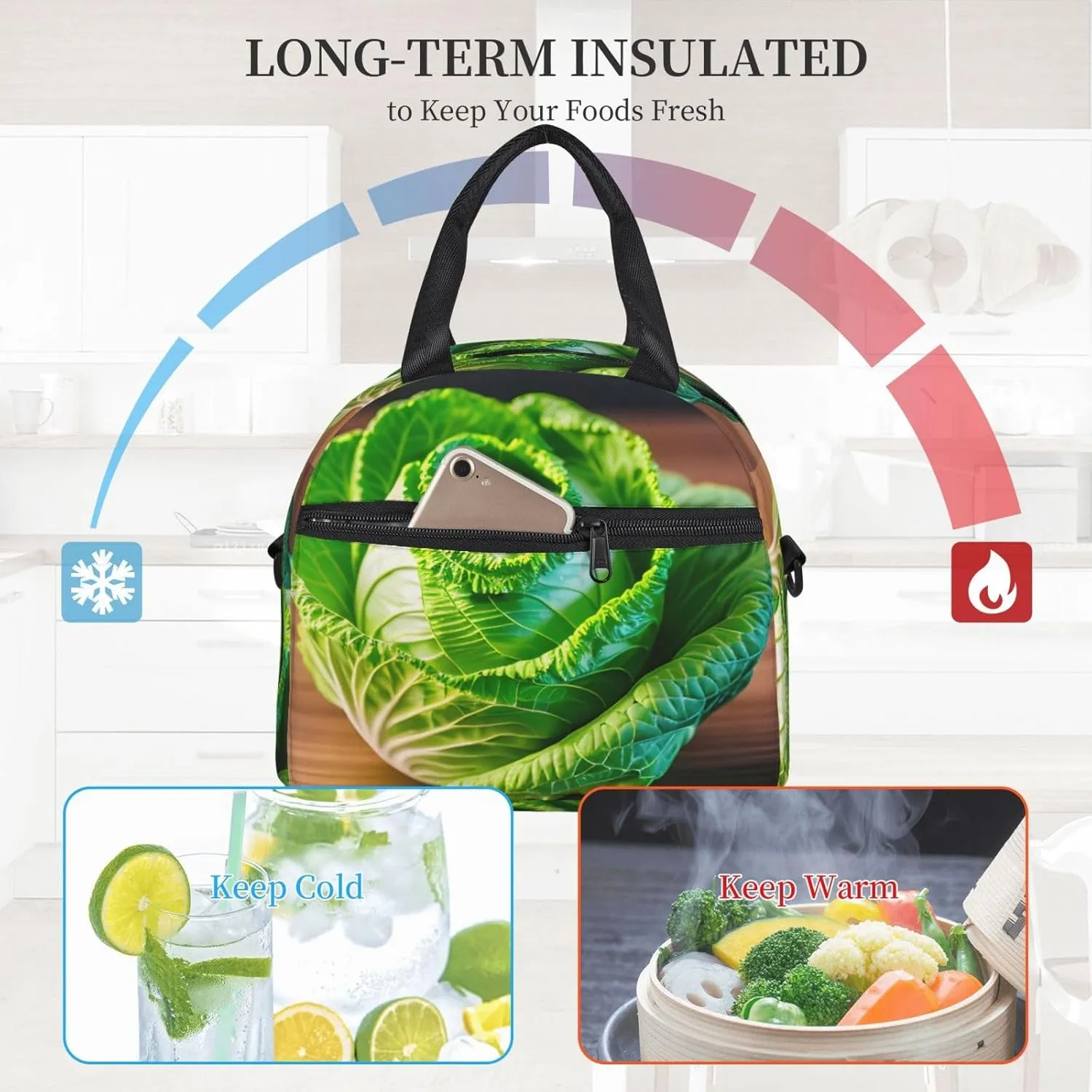 Bright Cabbage Lunch Bag Lunch Box Reusable Insulated For Adults For Work Travel Women Men