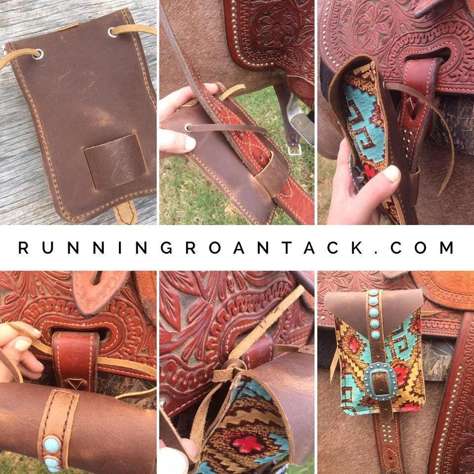 Bright Turquoise Croc Mini Saddle Bag with Your Choice of Buckle and Fringe for Phone, Keys, Roping Powder, etc