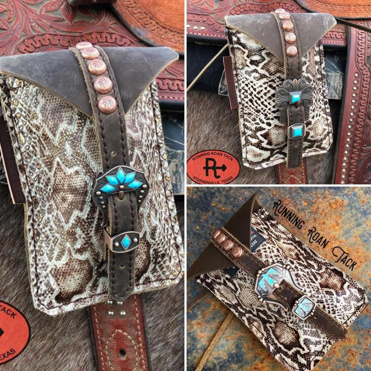 Bronze Tipped Snake Mini Saddle Bag with Your Choice of Buckle and Fringe for Phone, Keys, Roping Powder, etc