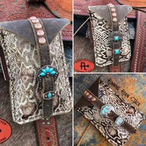 Bronze Tipped Snake Mini Saddle Bag with Your Choice of Buckle and Fringe for Phone, Keys, Roping Powder, etc