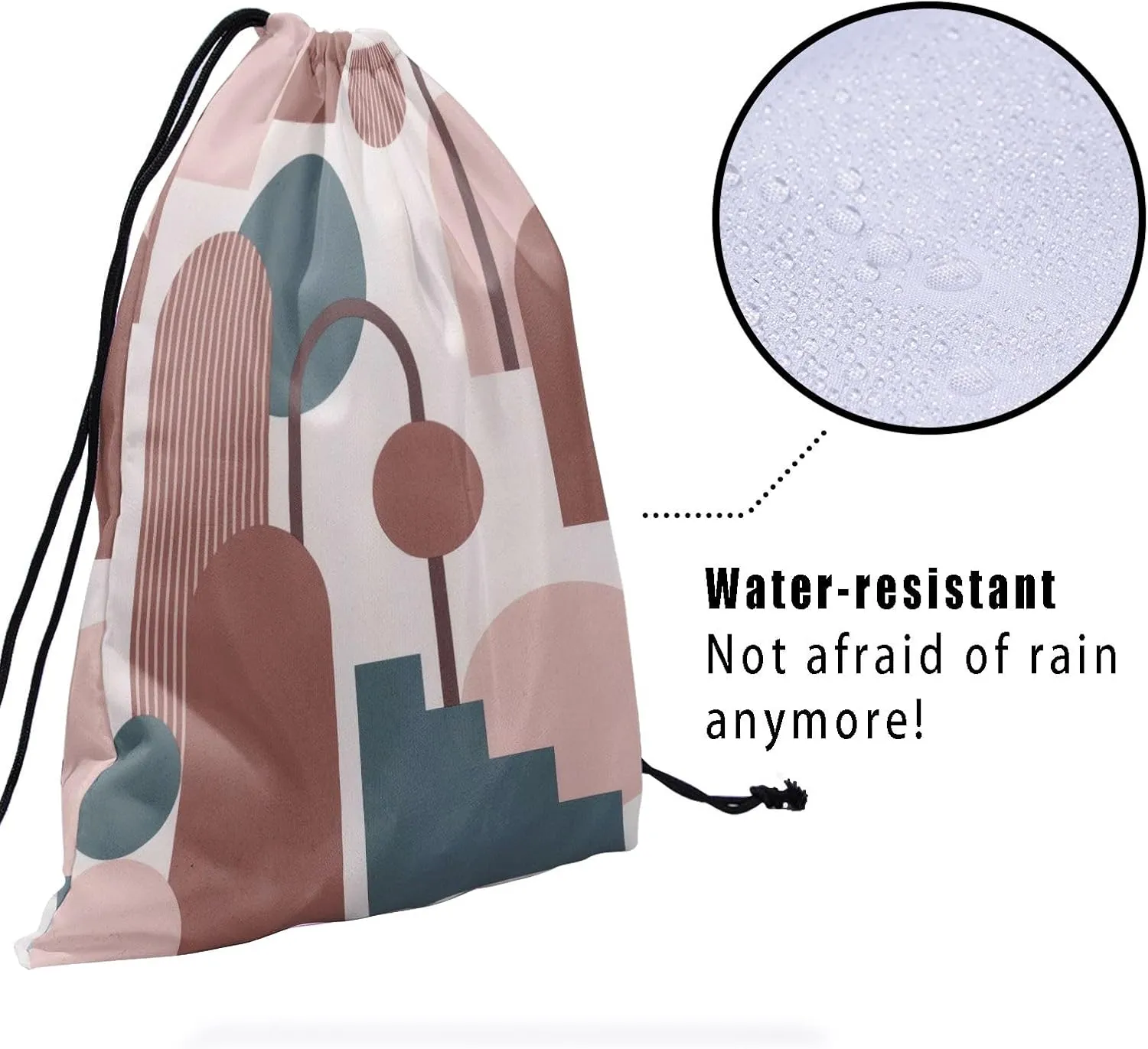 Brown Blue Gymnastics Grip Bag - Pink Geometric Drawstring Gym Bag for Gymnasts with Modern Art Design, Mid-Century Artwork Pouch, Water Resistant, Adjustable for Grips, Shoe, Towel