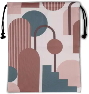 Brown Blue Gymnastics Grip Bag - Pink Geometric Drawstring Gym Bag for Gymnasts with Modern Art Design, Mid-Century Artwork Pouch, Water Resistant, Adjustable for Grips, Shoe, Towel