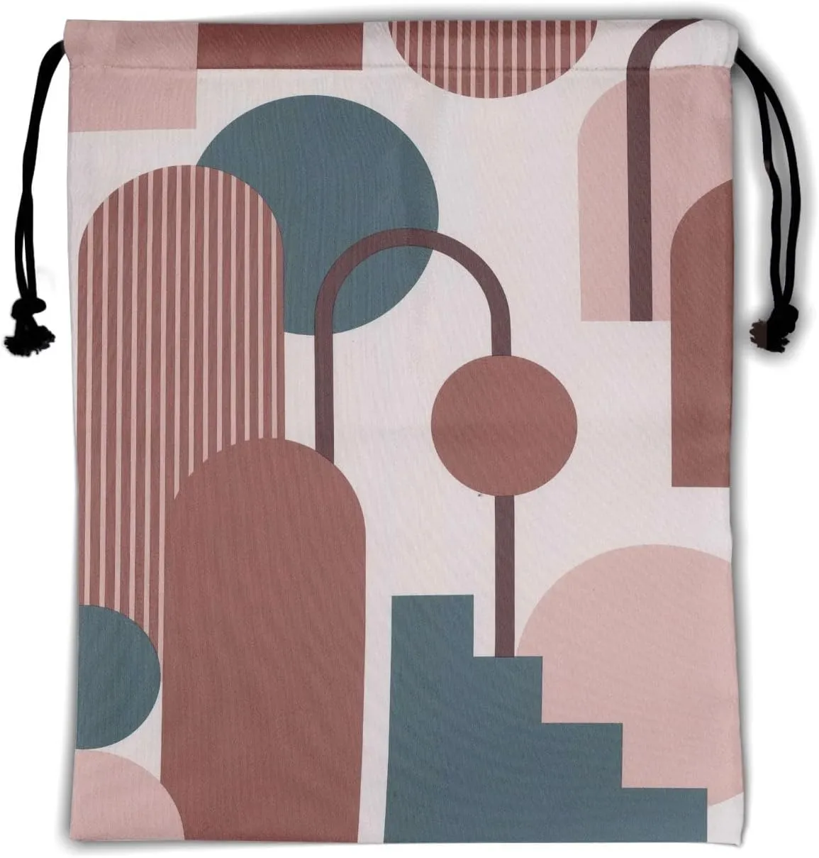 Brown Blue Gymnastics Grip Bag - Pink Geometric Drawstring Gym Bag for Gymnasts with Modern Art Design, Mid-Century Artwork Pouch, Water Resistant, Adjustable for Grips, Shoe, Towel