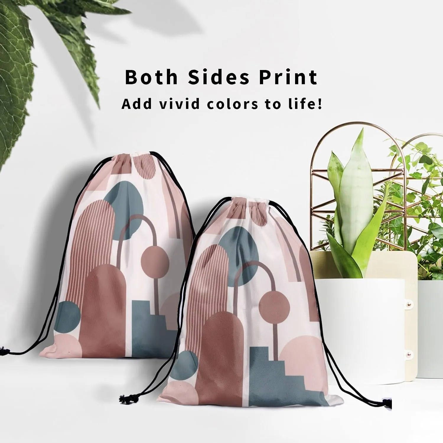 Brown Blue Gymnastics Grip Bag - Pink Geometric Drawstring Gym Bag for Gymnasts with Modern Art Design, Mid-Century Artwork Pouch, Water Resistant, Adjustable for Grips, Shoe, Towel