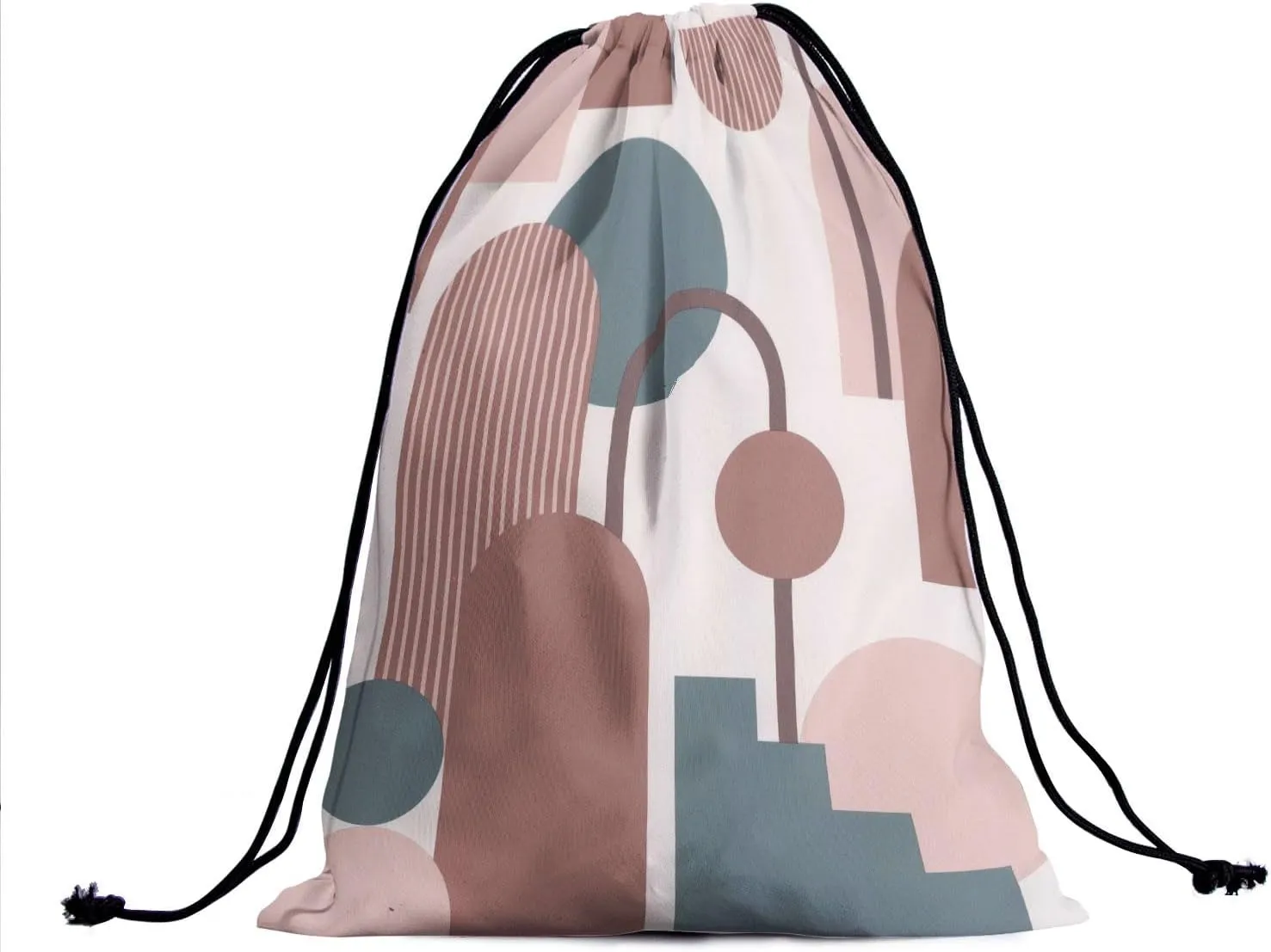 Brown Blue Gymnastics Grip Bag - Pink Geometric Drawstring Gym Bag for Gymnasts with Modern Art Design, Mid-Century Artwork Pouch, Water Resistant, Adjustable for Grips, Shoe, Towel