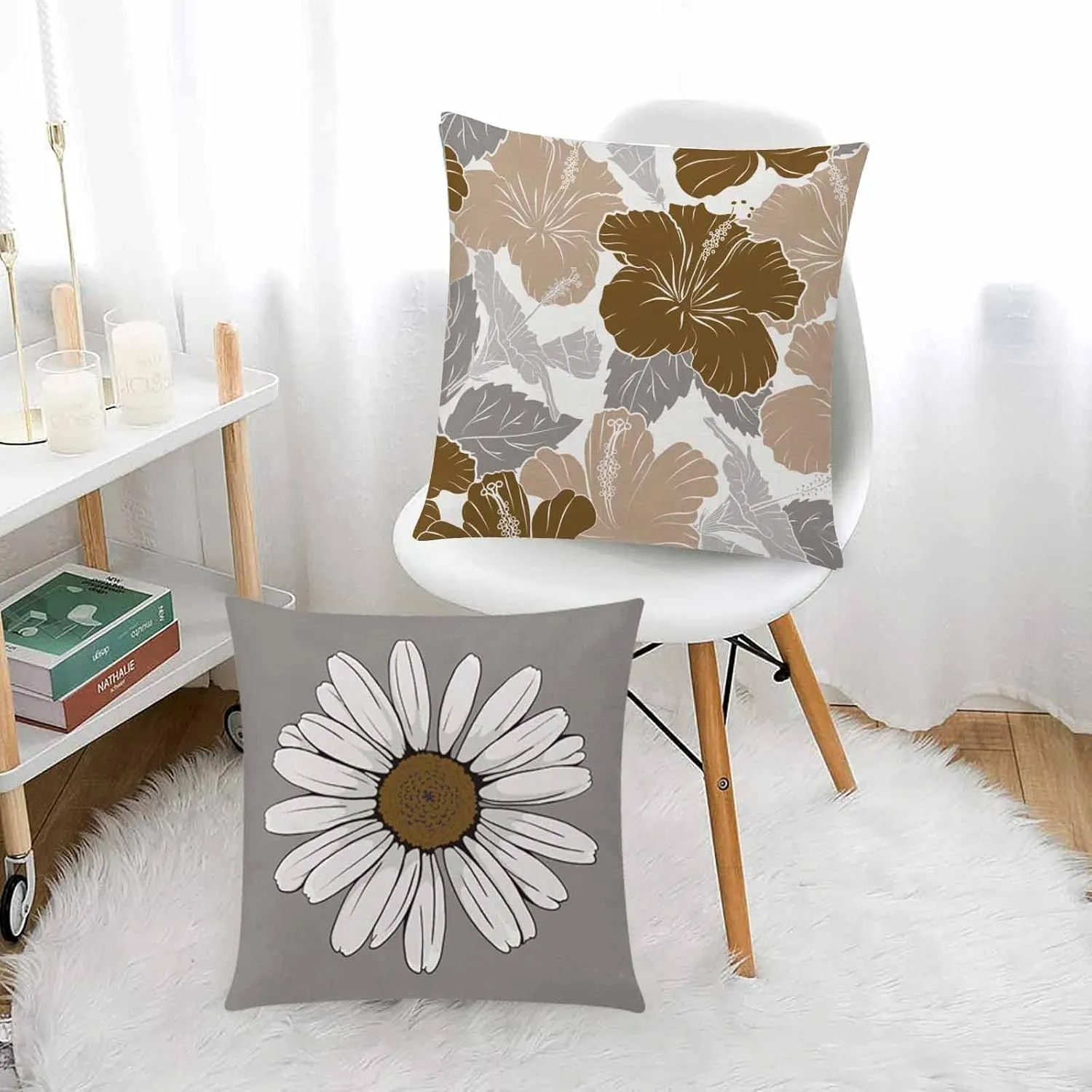 Brown Grey Pillow Covers 20x20 Set of 6 Decorative Daisy Flower Throw Pillow Cover for Couch Modern Coffee Pillow Case for Patio Living Room Cushion Bed Farmhouse Home Decor