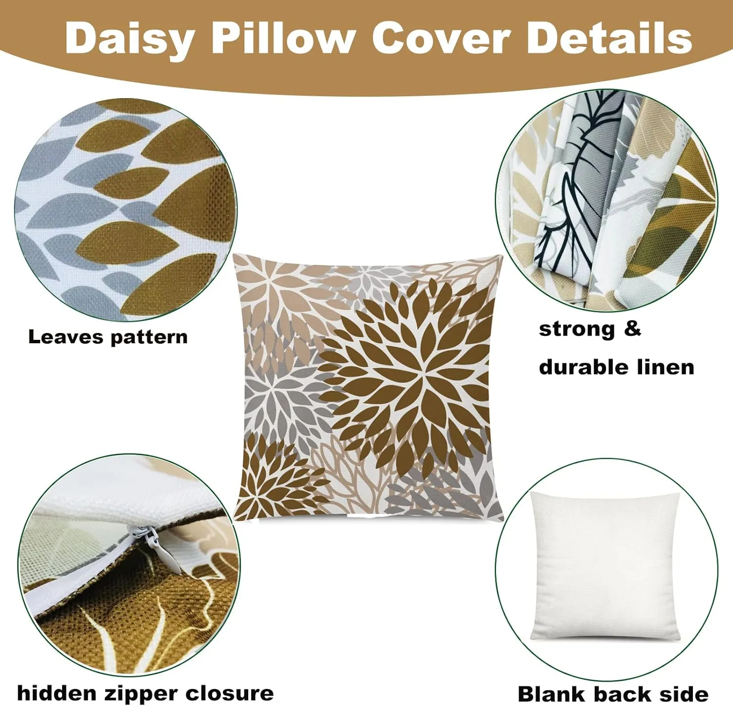 Brown Grey Pillow Covers 20x20 Set of 6 Decorative Daisy Flower Throw Pillow Cover for Couch Modern Coffee Pillow Case for Patio Living Room Cushion Bed Farmhouse Home Decor