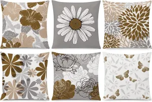 Brown Grey Pillow Covers 20x20 Set of 6 Decorative Daisy Flower Throw Pillow Cover for Couch Modern Coffee Pillow Case for Patio Living Room Cushion Bed Farmhouse Home Decor