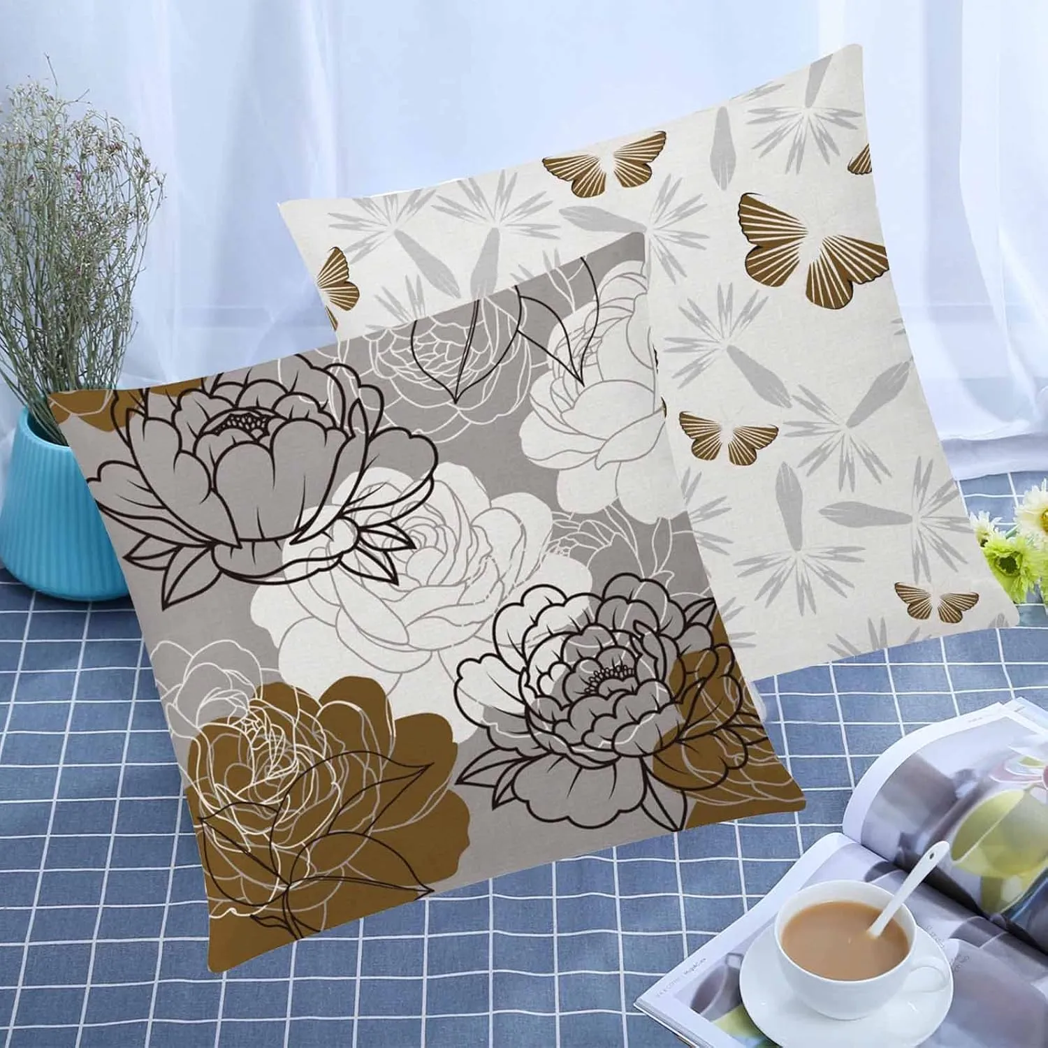 Brown Grey Pillow Covers 20x20 Set of 6 Decorative Daisy Flower Throw Pillow Cover for Couch Modern Coffee Pillow Case for Patio Living Room Cushion Bed Farmhouse Home Decor