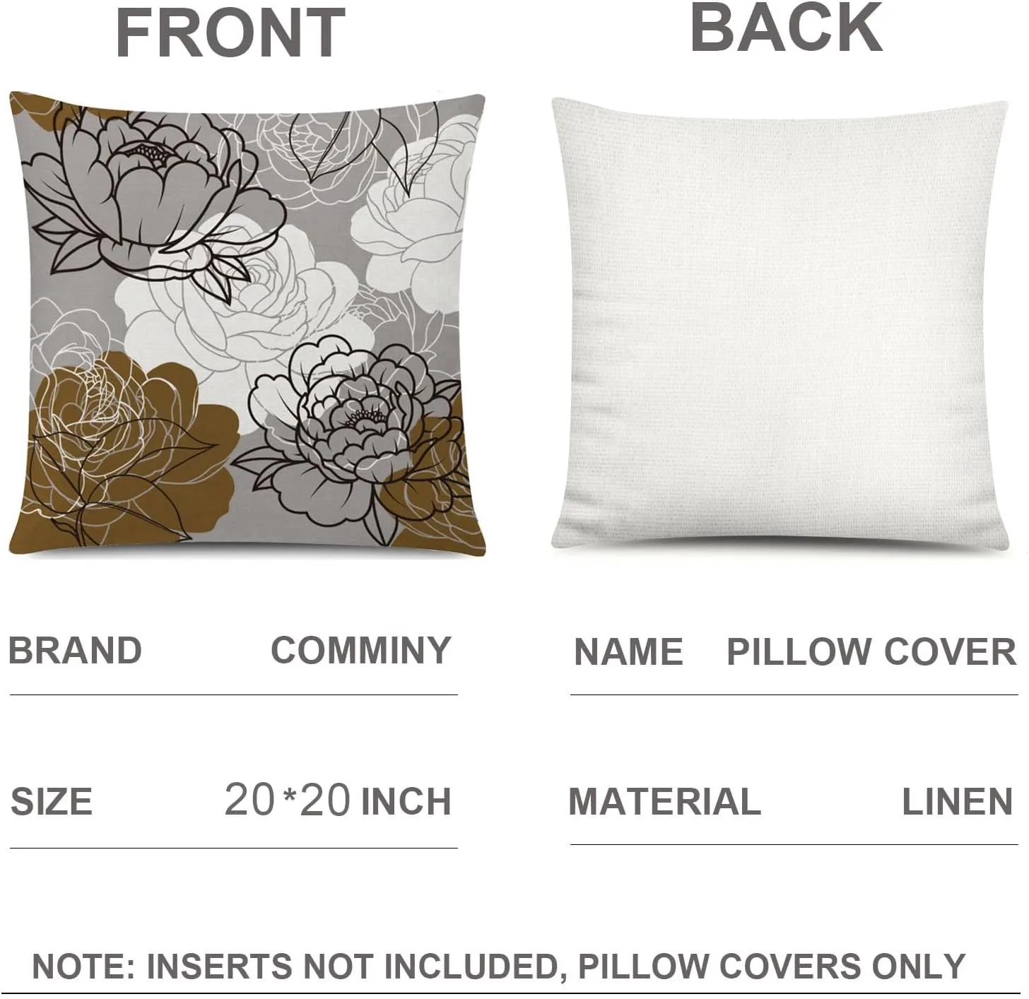 Brown Grey Pillow Covers 20x20 Set of 6 Decorative Daisy Flower Throw Pillow Cover for Couch Modern Coffee Pillow Case for Patio Living Room Cushion Bed Farmhouse Home Decor