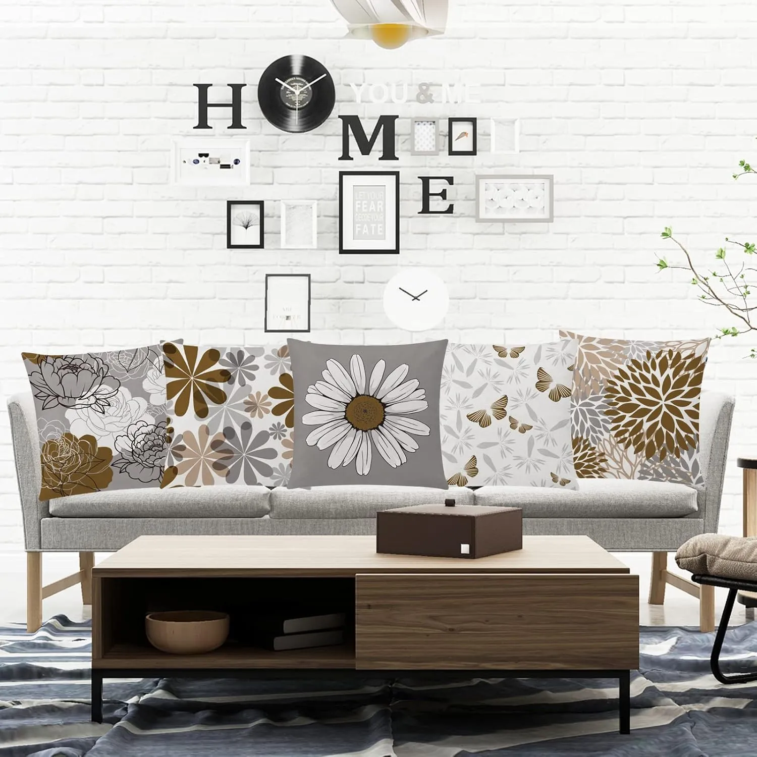 Brown Grey Pillow Covers 20x20 Set of 6 Decorative Daisy Flower Throw Pillow Cover for Couch Modern Coffee Pillow Case for Patio Living Room Cushion Bed Farmhouse Home Decor