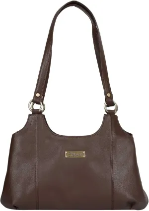 Brown Satchel Bag – Designer Round Handle Shoulder Handbag, Stylish Leather Tote Purse for Women and Ladies, Elegant Genuine Leather Bag (H 9" x W 13.5" x D 5").