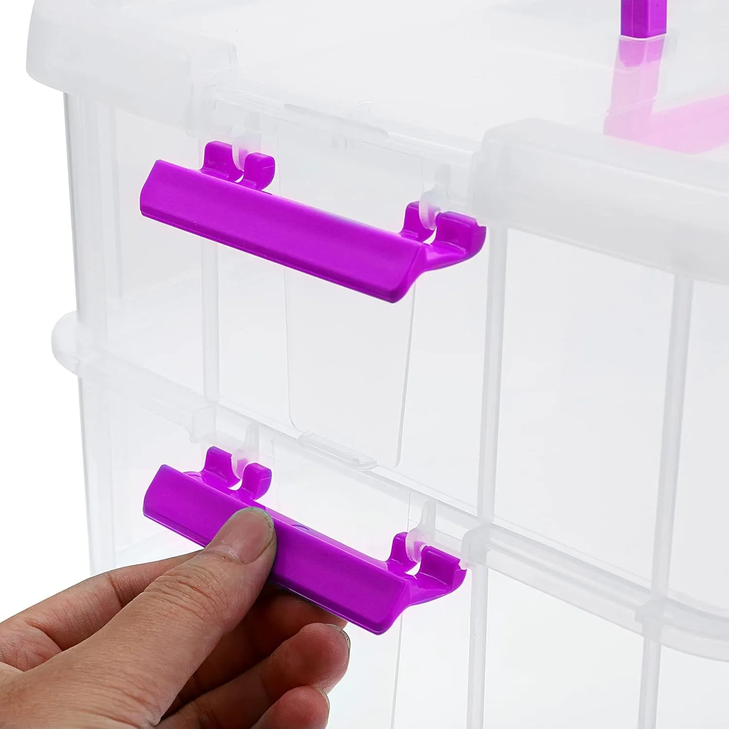 BTSKY 2 Layer Stack & Carry Box, Plastic Multipurpose Portable Storage Container Box Handled Organizer Storage Box for Organizing Stationery, Sewing, Art Craft, Jewelry and Beauty Supplies(Purple)