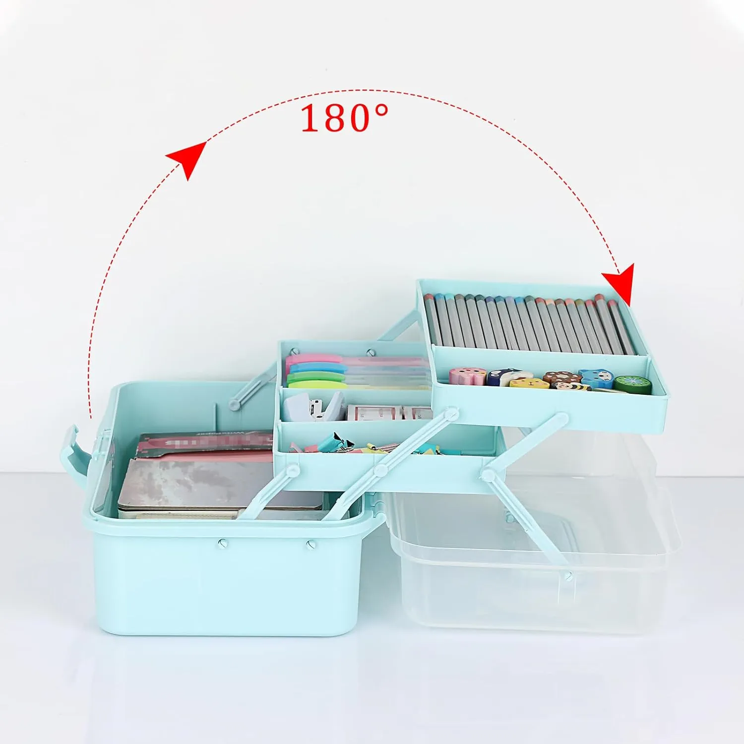 BTSKY 3-Layer Plastic Dividing Storage Box Craft Organizer and Storage with Adjustable Spacers Portable Handled Art Supply Organizer Multipurpose Home Utility Box for Medicine Box Sewing Box Organizer (Blue)