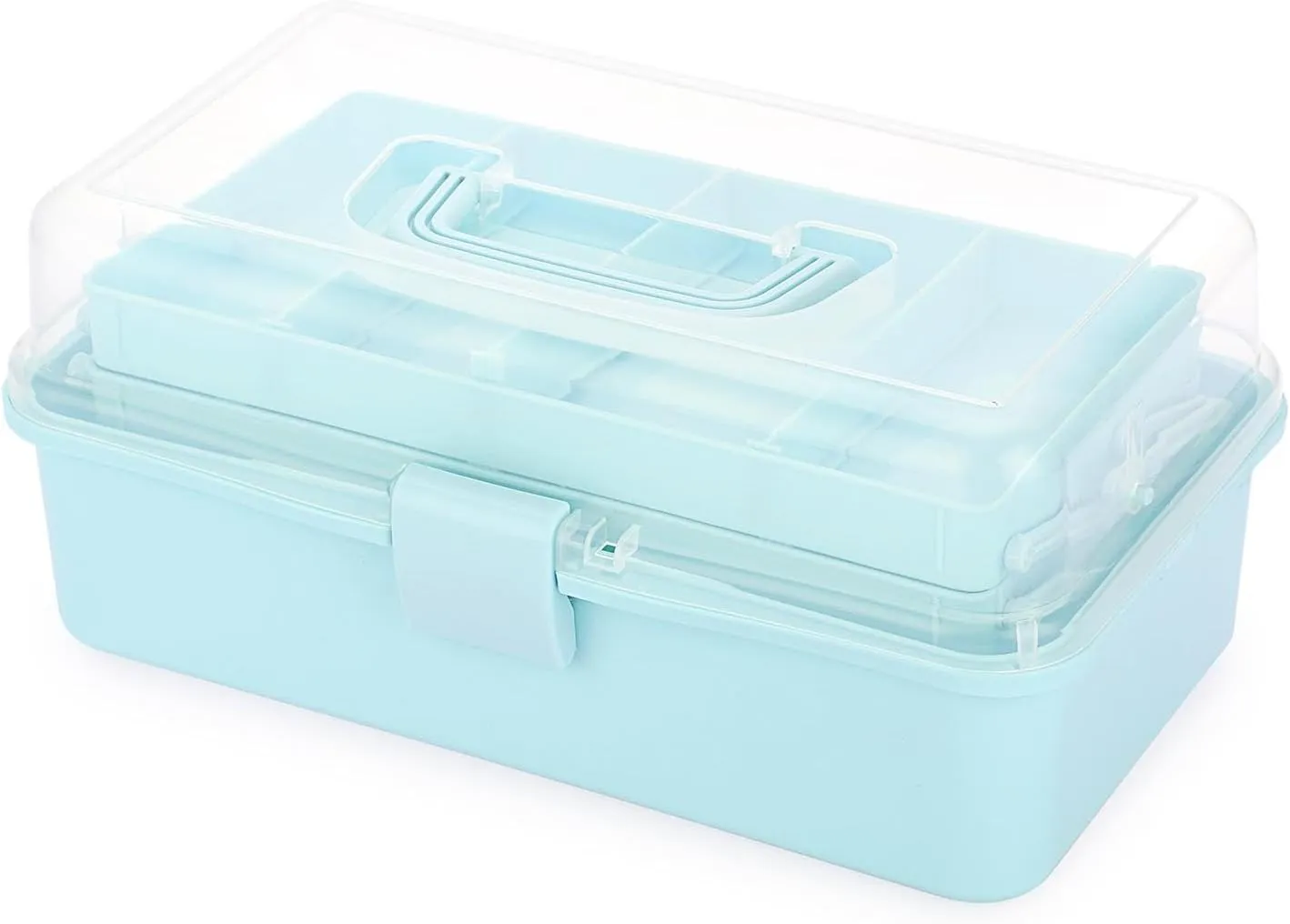 BTSKY 3-Layer Plastic Dividing Storage Box Craft Organizer and Storage with Adjustable Spacers Portable Handled Art Supply Organizer Multipurpose Home Utility Box for Medicine Box Sewing Box Organizer (Blue)