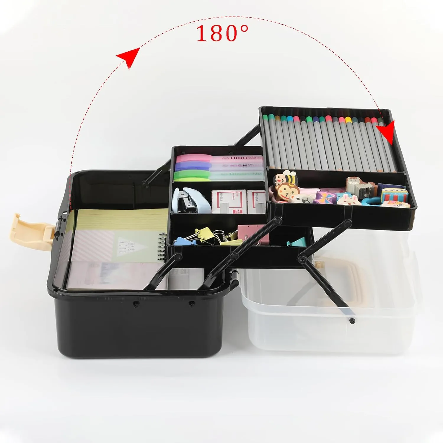 BTSKY 3-Layer Plastic Dividing Storage Box Craft Organizer with Adjustable Spacers Portable Handled Art Supply Organizer Multipurpose Home Utility Box for Sewing (Black Beige)