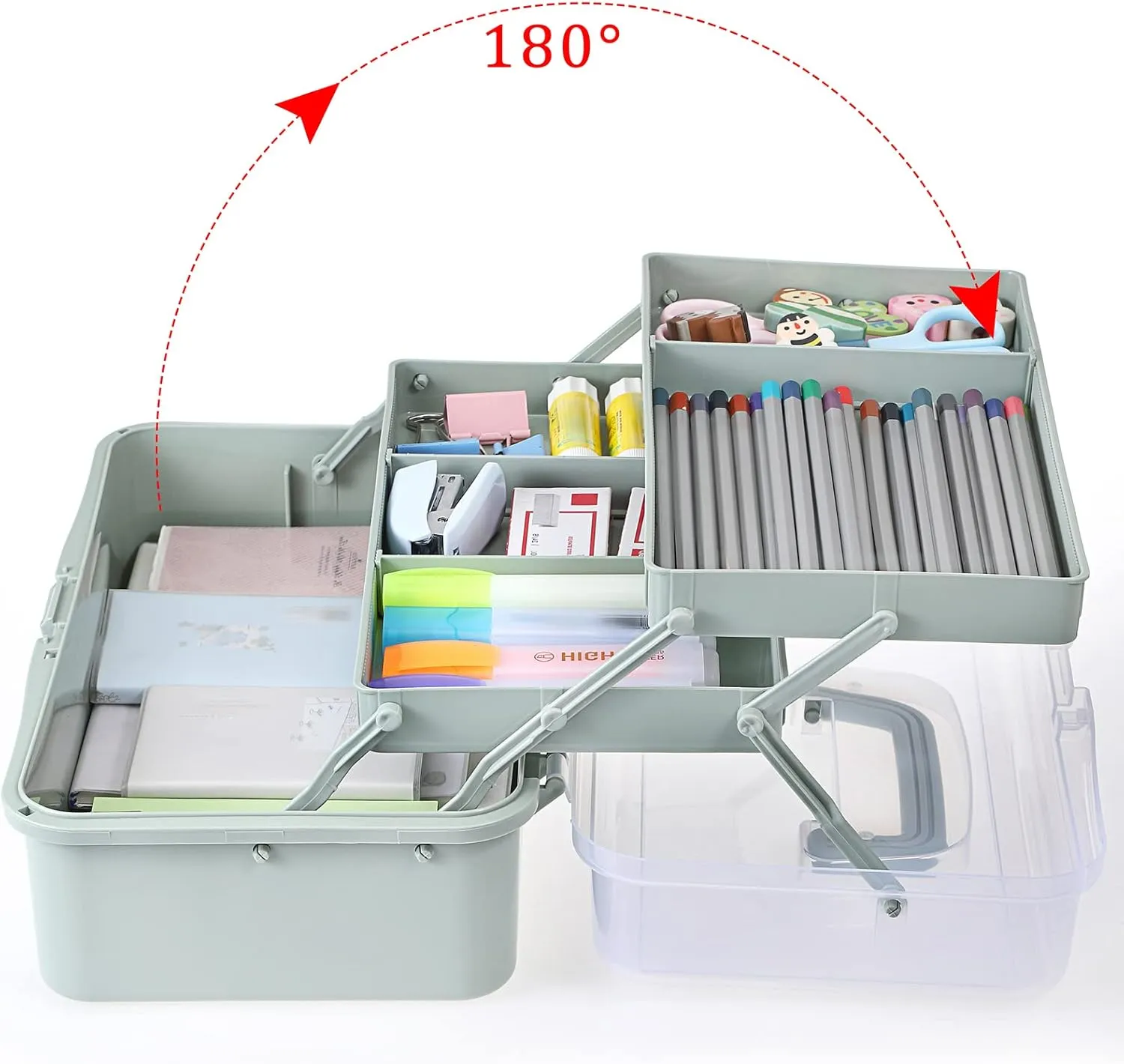 BTSKY 3-Layer Plastic Dividing Storage Craft Organizer with Adjustable Spacers and Portable Handled Multipurpose Home Utility Box for Medicine, Sewing and Art Supply