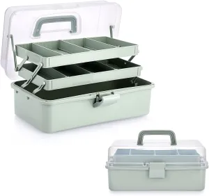 BTSKY 3-Layer Plastic Dividing Storage Craft Organizer with Adjustable Spacers and Portable Handled Multipurpose Home Utility Box for Medicine, Sewing and Art Supply