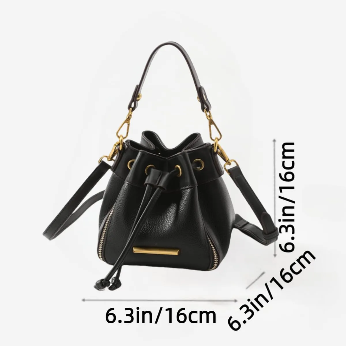 Bucket Shoulder Bag for Women with 2 Removable Straps Drawstring Top Handle Handbag Ladies Crossbody Bags (Black)