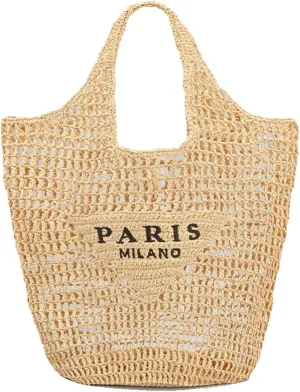 bufftieo Straw Woven Tote for Women - Mesh Hollow Beach Hobo Shoulder Travel Bag