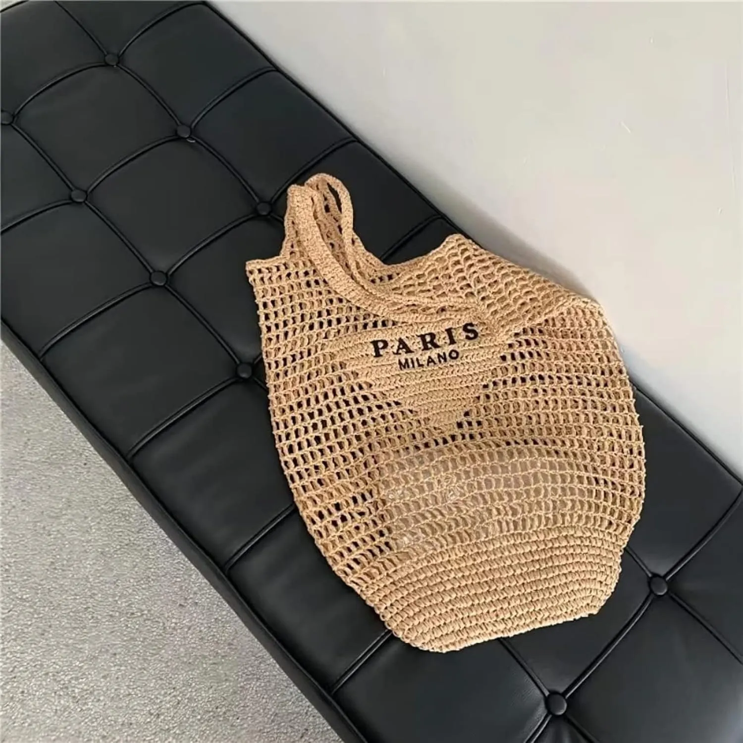 bufftieo Straw Woven Tote for Women - Mesh Hollow Beach Hobo Shoulder Travel Bag