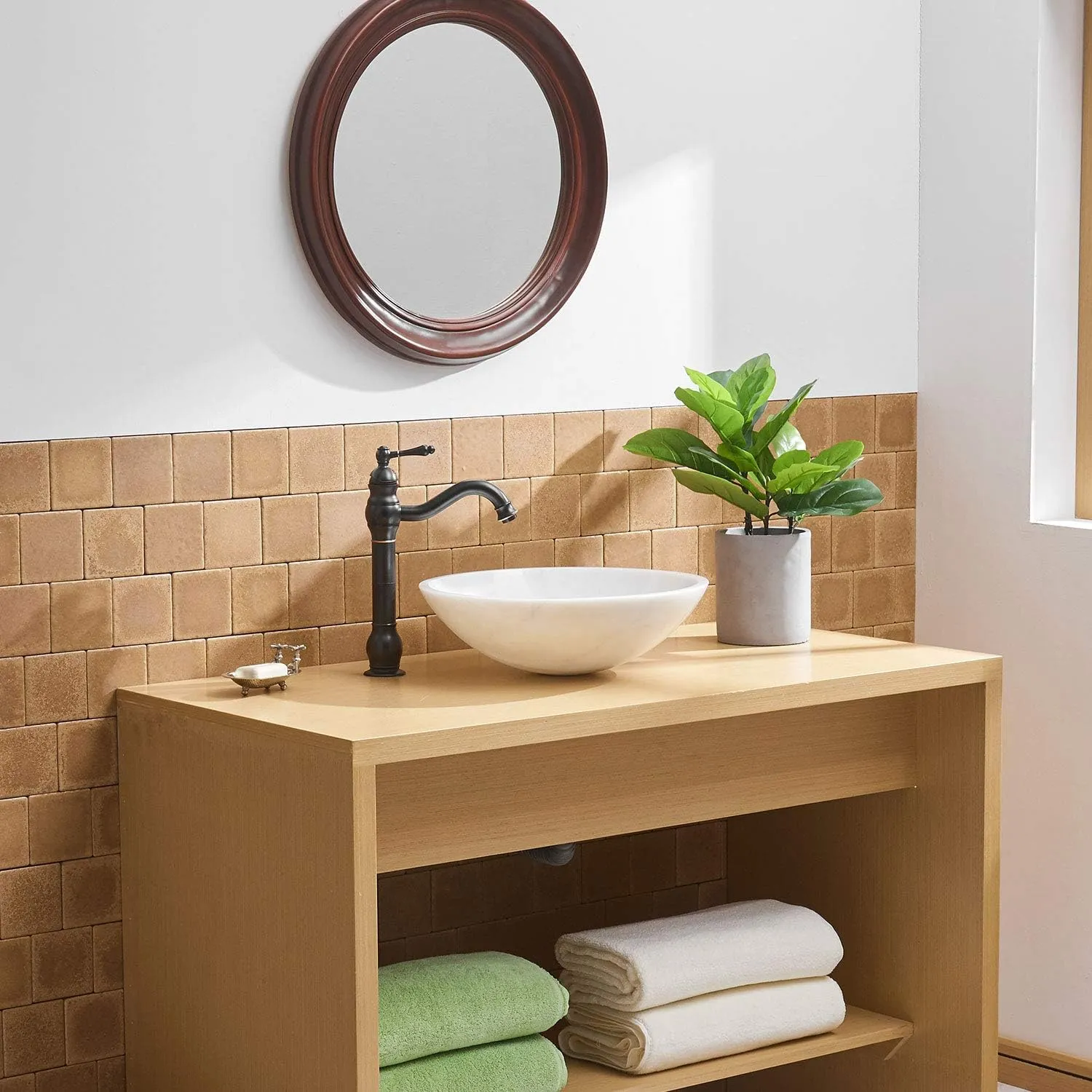 BWE 360° Swivel Bathroom Vessel Sink Faucet Oil Rubbed Bronze Single Handle One Hole Lavatory Mixer Tap with Pop Up Drain Assembly Without Overflow and Supply Line Tap Body