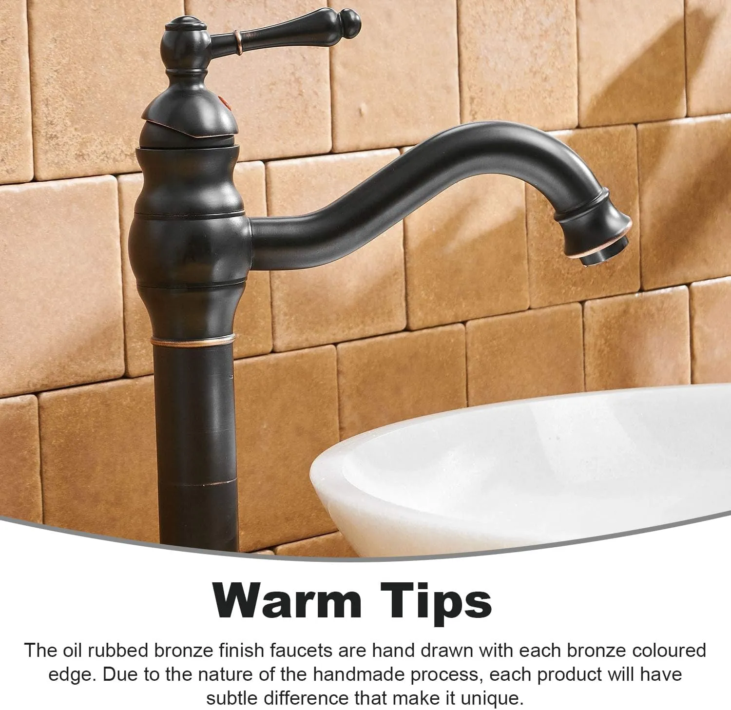 BWE 360° Swivel Bathroom Vessel Sink Faucet Oil Rubbed Bronze Single Handle One Hole Lavatory Mixer Tap with Pop Up Drain Assembly Without Overflow and Supply Line Tap Body