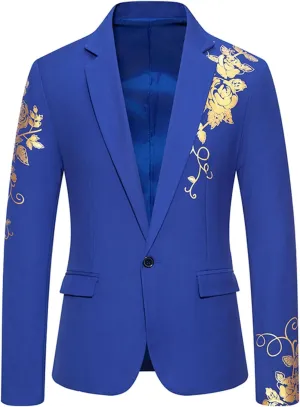 Cambkatl Mens Luxurious Gold Bronzing Blazers Slim Fit Long Sleeve Suit Jacket Sport Coats for Wedding Formal Business