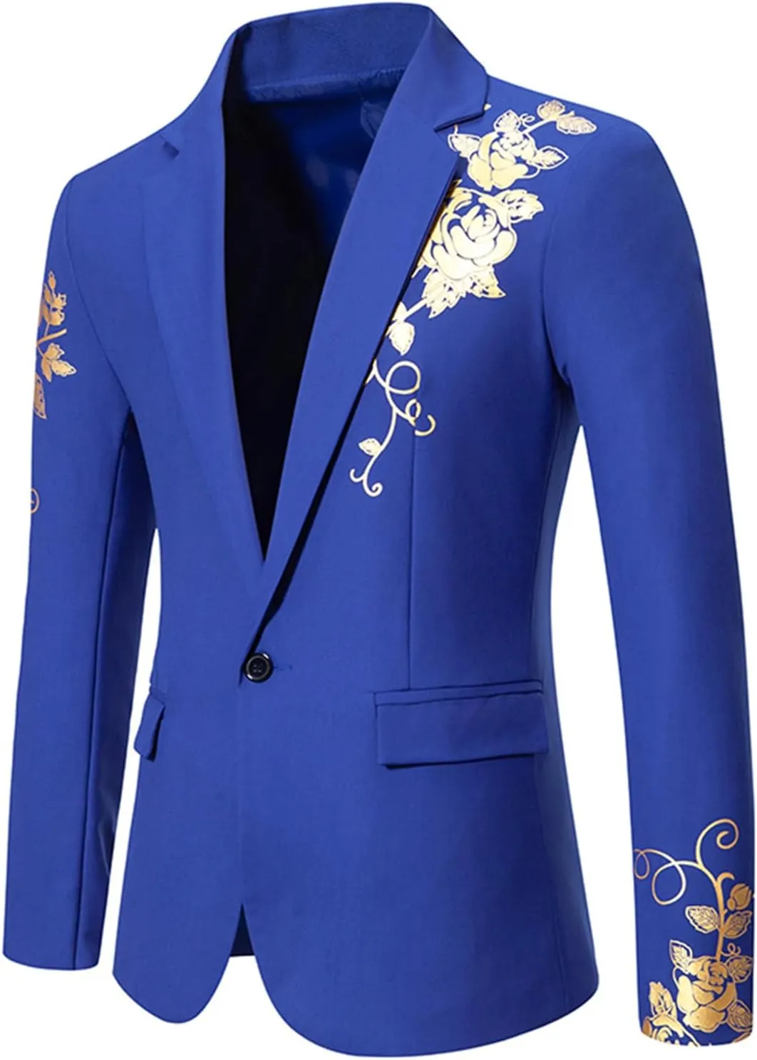 Cambkatl Mens Luxurious Gold Bronzing Blazers Slim Fit Long Sleeve Suit Jacket Sport Coats for Wedding Formal Business